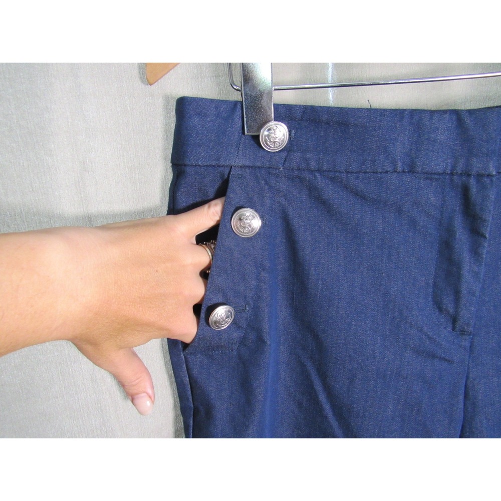 Loft The Riviera Slim Blue Nautical Anchor Button Cropped Pants Womens 8P - Picture 4 of 7